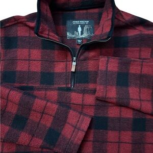 John Wayne Stock & Supply Sweater Mens Large Red Black Buffalo Plaid Half Zip